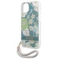 Guess Flower Cord - Etui ze smyczką iPhone 13 Mini (Green)