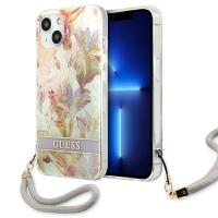 Guess Flower Cord - Etui ze smyczką iPhone 13 Mini (Purple)