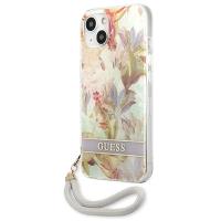 Guess Flower Cord - Etui ze smyczką iPhone 13 Mini (Purple)