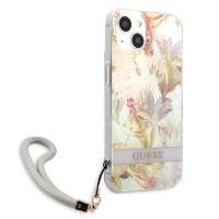 Guess Flower Cord - Etui ze smyczką iPhone 13 Mini (Purple)