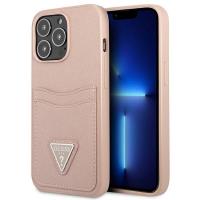 Guess Saffiano Double Card Triangle - Etui iPhone 13 Pro (różowy) Guess Saffiano Double Card Triangle - Etui iPhone 13 Pro (różowy)
