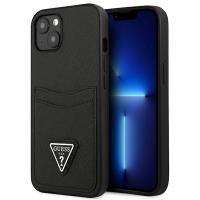 Guess Saffiano Double Card Triangle - Etui iPhone 13 Mini (czarny) Guess Saffiano Double Card Triangle - Etui iPhone 13 Mini (czarny)