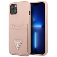 Guess Saffiano Double Card Triangle - Etui iPhone 13 Mini (różowy) Guess Saffiano Double Card Triangle - Etui iPhone 13 Mini (różowy)