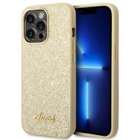 Guess Glitter Flakes Metal Logo Case – Etui iPhone 14 Pro Max (złoty)