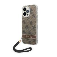 Guess 4G Print Cord - Etui ze smyczką iPhone 14 Pro (brązowy)