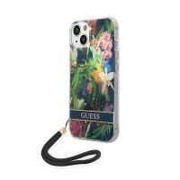 Guess Flower Cord - Etui ze smyczką iPhone 14 Plus (niebieski) Guess Flower Cord - Etui ze smyczką iPhone 14 Plus (niebieski)