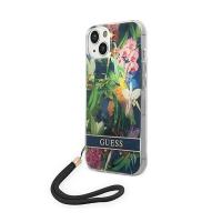 Guess Flower Cord - Etui ze smyczką iPhone 14 (niebieski)