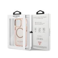 Guess Gold Outline Translucent MagSafe - Etui iPhone 13 Pro (różowy)