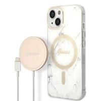 Guess Bundle Pack MagSafe IML Marble - Zestaw etui + ładowarka MagSafe iPhone 14 Plus (biały/złoty) Guess Bundle Pack MagSafe IML Marble - Zestaw etui + ładowarka MagSafe iPhone 14 Plus (biały/złoty)