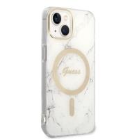 Guess Bundle Pack MagSafe IML Marble - Zestaw etui + ładowarka MagSafe iPhone 14 Plus (biały/złoty)