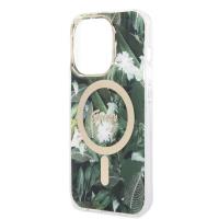 Guess Bundle Pack MagSafe IML Jungle - Zestaw etui + ładowarka MagSafe iPhone 14 Pro Max (khaki/złoty)