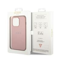 Guess Saffiano Metal Logo Stripes - Etui iPhone 14 Pro (różowy)