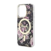 Guess Flower MagSafe - Etui iPhone 14 Pro (Czarny)