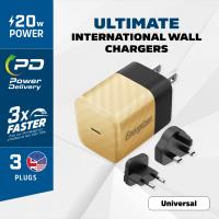 Energizer Ultimate - Ładowarka sieciowa podróżna Multiplug EU / UK / US GaN USB-C 20W PD (Złoty)