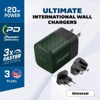 Energizer Ultimate - Ładowarka sieciowa podróżna Multiplug EU / UK / US GaN USB-C 20W PD (Zielony)