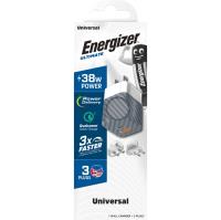 Energizer Ultimate - Ładowarka sieciowa podróżna Multiplug EU / UK / US GaN USB-C & USB-A 38W PD + QC3.0 (Srebrny)