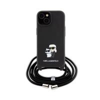 Karl Lagerfeld Crossbody Saffiano Metal Pin Karl & Choupette - Etui iPhone 15 (czarny)