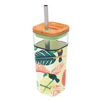 Quokka Liquid Cube - Kubek szklany 540 ml ze słomką ze stali nierdzewnej (Tropical Toucans) Quokka Liquid Cube - Kubek szklany 540 ml ze słomką ze stali nierdzewnej (Tropical Toucans)