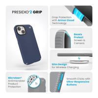Speck Presidio2 Grip - Etui iPhone 16e / iPhone 15 / iPhone 14 / iPhone 13 (Coastal Blue / Dust Grey / White)