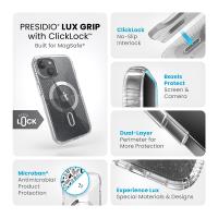 Speck Presidio Lux Grip ClickLock & MagSafe - Etui iPhone 16e / iPhone 15 / iPhone 14 / iPhone 13 (Clear / Platinium Glitter / Chrome Finish / Serene Silver)