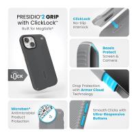 Speck Presidio2 Grip ClickLock & MagSafe - Etui iPhone 16e / iPhone 15 / iPhone 14 / iPhone 13 (Charcoal Grey / Cool Bronze)