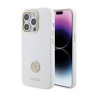 Guess Silicone Logo Strass 4G - Etui iPhone 15 Pro (biały)