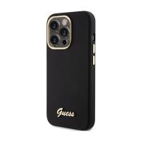 Guess Silicone Script Metal Logo & Frame - Etui iPhone 15 Pro (czarny)