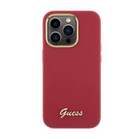 Guess Silicone Script Metal Logo & Frame - Etui iPhone 15 Pro Max (magenta)