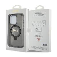 Guess Ring Stand Script Glitter MagSafe - Etui iPhone 15 Pro (czarny)