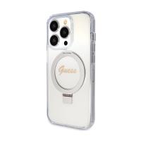 Guess Ring Stand Script Glitter MagSafe - Etui iPhone 15 Pro Max (przezroczysty)