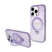 Guess Ring Stand Script Glitter MagSafe - Etui iPhone 15 Pro Max (fioletowy)