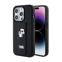 Karl Lagerfeld Gripstand Saffiano Karl & Choupette Pins - Etui iPhone 15 Pro Max (czarny) Karl Lagerfeld Gripstand Saffiano Karl & Choupette Pins - Etui iPhone 15 Pro Max (czarny)