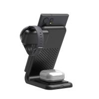 Crong PowerSpot Pivot Stand - Ładowarka bezprzewodowa 3w1 do iPhone, Samsung & Android, Galaxy Watch i słuchawek TWS (czarny)