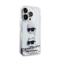 Karl Lagerfeld Liquid Glitter Karl & Choupette Heads - Etui iPhone 14 Pro (srebrny)