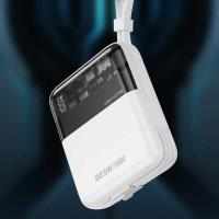WEKOME WP-309 Vanguard Series - Power bank 10000 mAh Super Charging z wbudowanym kablem USB-C & Lightning PD 20W + QC 22.5W (Biały / Przezroczysty)