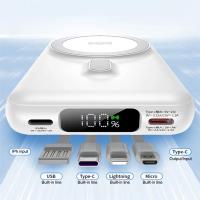 WEKOME WP-12 Tint Series - Power bank indukcyjny 10000 mAh MagSafe z wbudowanym kablem USB-C / Lightning / Micro USB / USB-A (Biały)