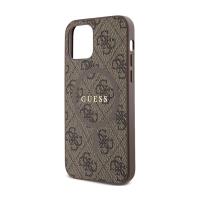 Guess 4G Collection Leather Metal Logo MagSafe - Etui iPhone 12 / iPhone 12 Pro (brązowy)