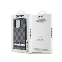 DKNY Leather Checkered Mono Pattern & Printed Stripes - Etui iPhone 14 Pro (czarny)