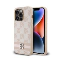 DKNY Leather Checkered Mono Pattern & Printed Stripes - Etui iPhone 14 Pro (różowy) DKNY Leather Checkered Mono Pattern & Printed Stripes - Etui iPhone 14 Pro (różowy)
