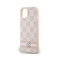 DKNY Leather Checkered Mono Pattern & Printed Stripes - Etui iPhone 14 / 15 / 13 (różowy)