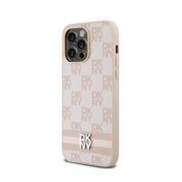 DKNY Leather Checkered Mono Pattern & Printed Stripes - Etui iPhone 14 Pro Max (różowy)