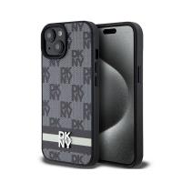 DKNY Leather Checkered Mono Pattern & Printed Stripes - Etui iPhone 15 Plus / 14 Plus (czarny) DKNY Leather Checkered Mono Pattern & Printed Stripes - Etui iPhone 15 Plus / 14 Plus (czarny)