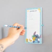 Disney Stitch - Magnetyczny notatnik / lista zakupów na lodówkę + ołówek z kolekcji Tropical (10 x 21 cm)