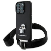 Karl Lagerfeld Saffiano Karl & Choupette Metal Pin CBDY Strap - Etui iPhone 16 Pro (czarny) Karl Lagerfeld Saffiano Karl & Choupette Metal Pin CBDY Strap - Etui iPhone 16 Pro (czarny)