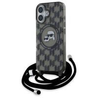 Karl Lagerfeld IML Crossbody Monogram Karl & Choupette Head MagSafe - Etui iPhone 16 (czarny) Karl Lagerfeld IML Crossbody Monogram Karl & Choupette Head MagSafe - Etui iPhone 16 (czarny)