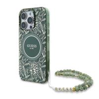 Guess IML Flowers Allover Electro With Pearl Strap MagSafe - Etui iPhone 16 Pro (zielony) Guess IML Flowers Allover Electro With Pearl Strap MagSafe - Etui iPhone 16 Pro (zielony)