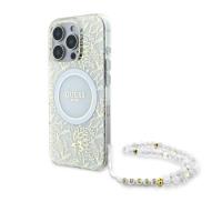 Guess IML Flowers Allover Electro With Pearl Strap MagSafe - Etui iPhone 16 Pro (biały) Guess IML Flowers Allover Electro With Pearl Strap MagSafe - Etui iPhone 16 Pro (biały)