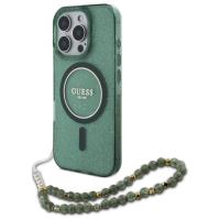 Guess IML Glitter With Pearl Strap MagSafe - Etui iPhone 16 Pro (zielony) Guess IML Glitter With Pearl Strap MagSafe - Etui iPhone 16 Pro (zielony)