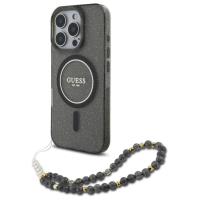 Guess IML Glitter With Pearl Strap MagSafe - Etui iPhone 16 Pro (czarny) Guess IML Glitter With Pearl Strap MagSafe - Etui iPhone 16 Pro (czarny)