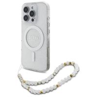 Guess IML Glitter With Pearl Strap MagSafe - Etui iPhone 16 Pro (przezroczysty) Guess IML Glitter With Pearl Strap MagSafe - Etui iPhone 16 Pro (przezroczysty)